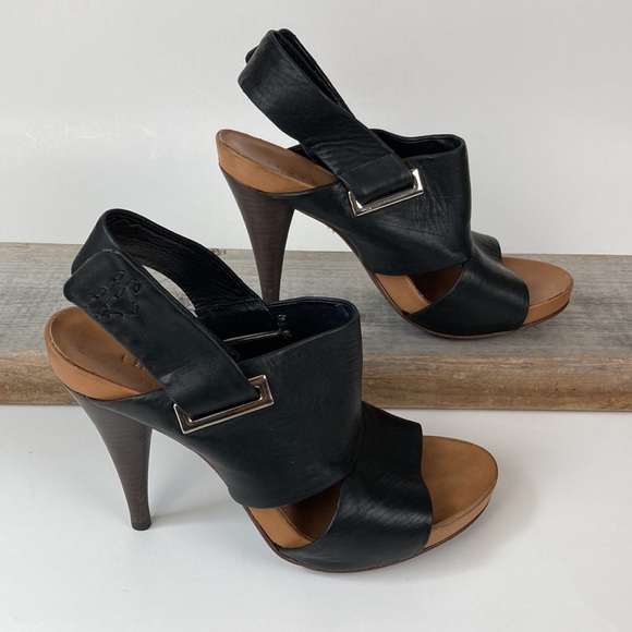 Theory Black Leather Sling Back Heeled Sandal - Picture 10 of 13